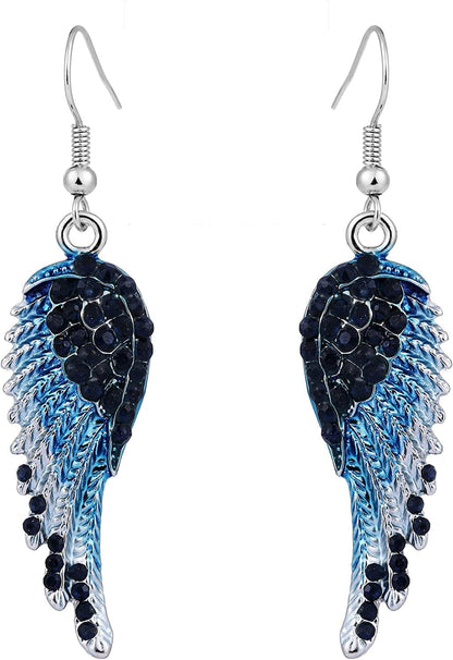 EVER FAITH Angel Wing Hook Earrings Austrian Crystal Silver-Tone Blue