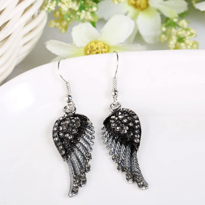 EVER FAITH Angel Wing Hook Earrings Austrian Crystal Silver-Tone