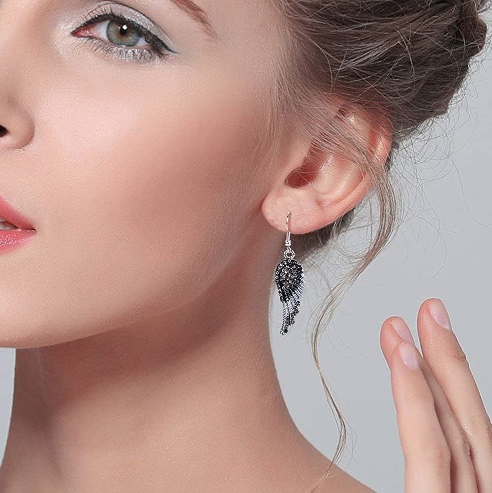 EVER FAITH Angel Wing Hook Earrings Austrian Crystal Silver-Tone