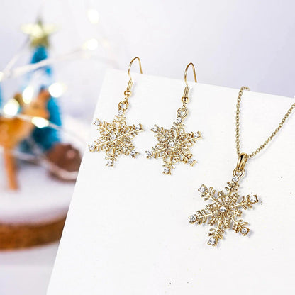 EVER FAITH Austrian Crystal Snowflake Flower Pendant Necklace Earrings Set