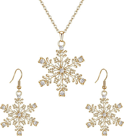 EVER FAITH Austrian Crystal Snowflake Flower Pendant Necklace Earrings Set Clear_Gold-Tone