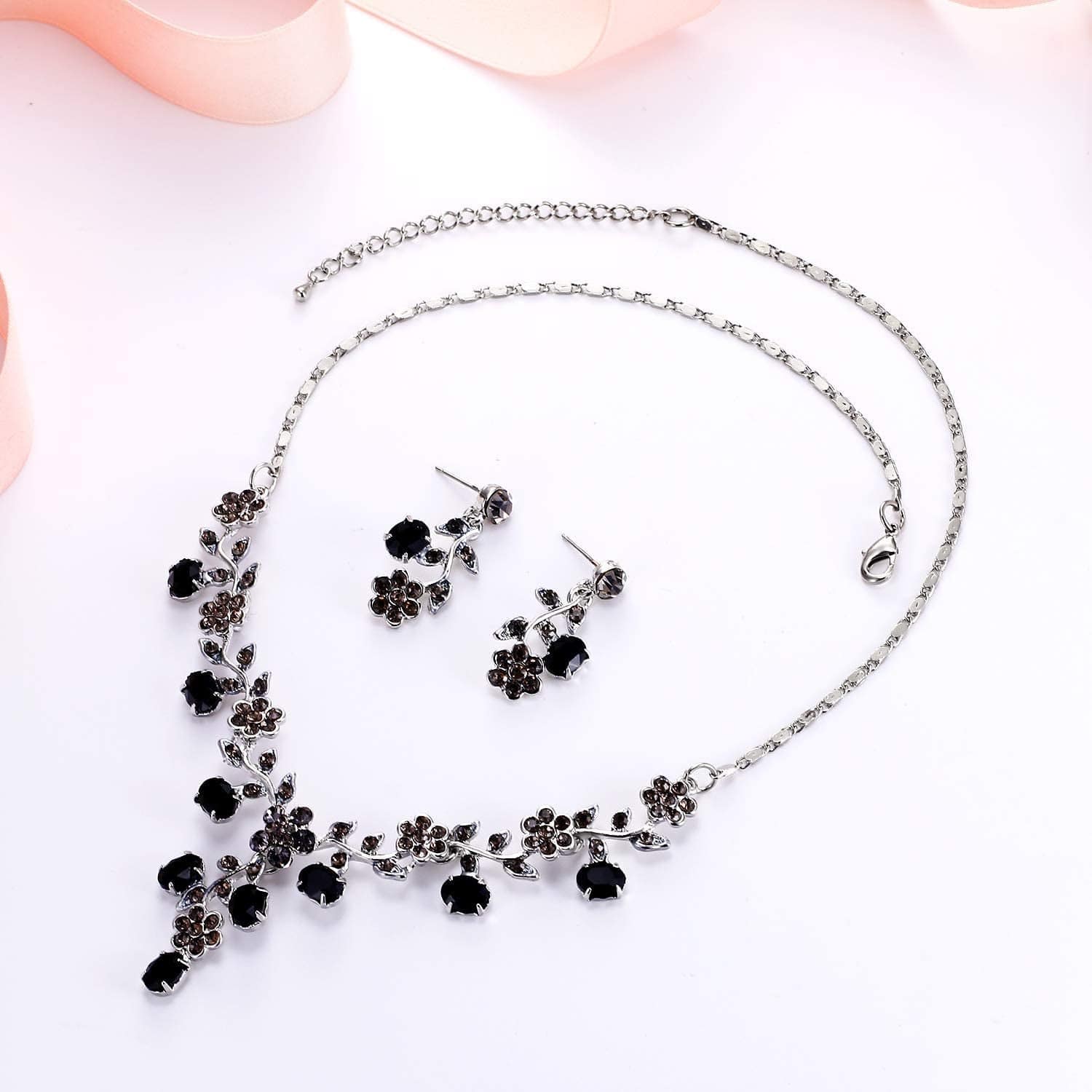 EVER FAITH Flower Leaf Necklace Earrings Set Austrian Crystal