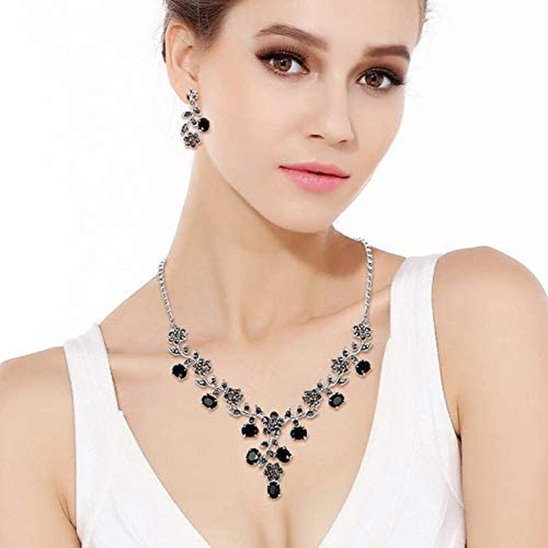 EVER FAITH Flower Leaf Necklace Earrings Set Austrian Crystal