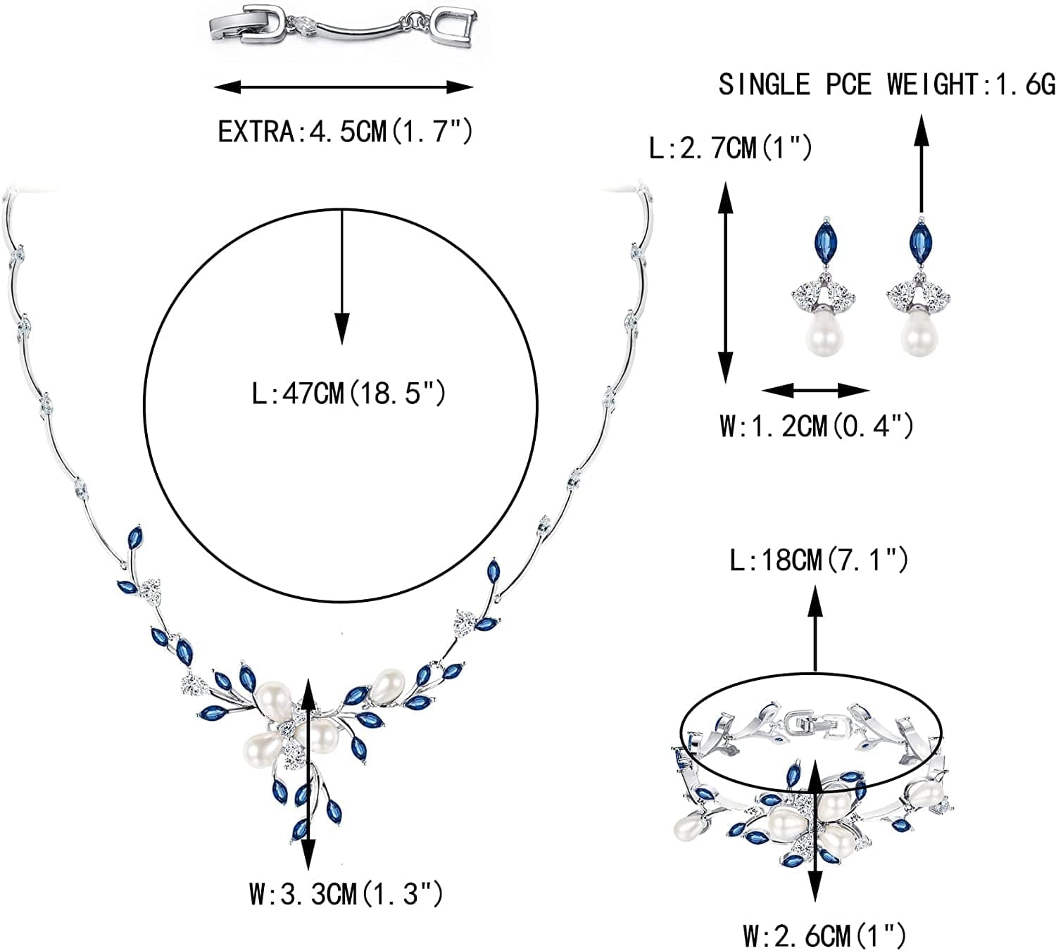 EVER FAITH Marquise CZ Simulated Pearl Bridal Flower Leaf Filigree Necklace Earrings Bracelet Set