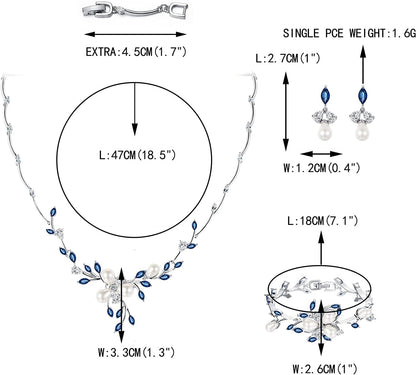 EVER FAITH Marquise CZ Simulated Pearl Bridal Flower Leaf Filigree Necklace Earrings Bracelet Set