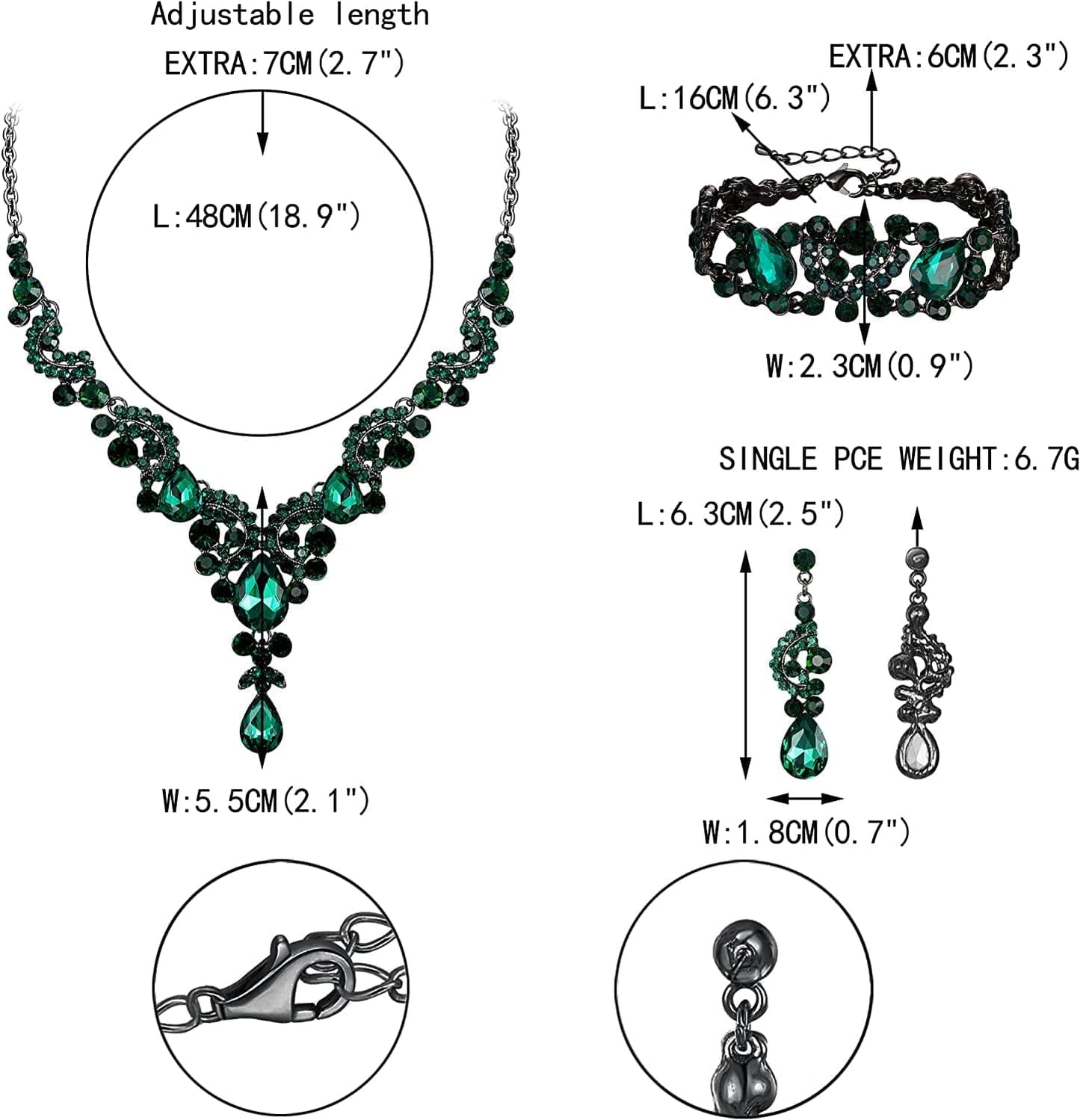 EVER FAITH Rhinestone Crystal Bridal Art Deco Floral Wave Teardrop Necklace Earrings Bracelet Jewelry Set