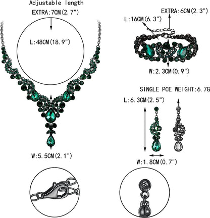 EVER FAITH Rhinestone Crystal Bridal Art Deco Floral Wave Teardrop Necklace Earrings Bracelet Jewelry Set