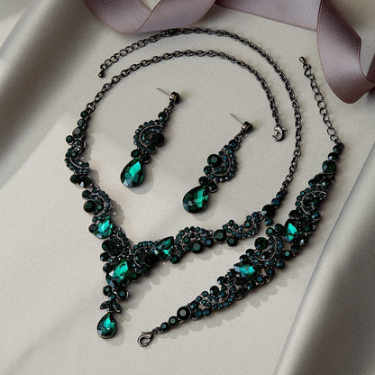 EVER FAITH Rhinestone Crystal Bridal Art Deco Floral Wave Teardrop Necklace Earrings Bracelet Jewelry Set