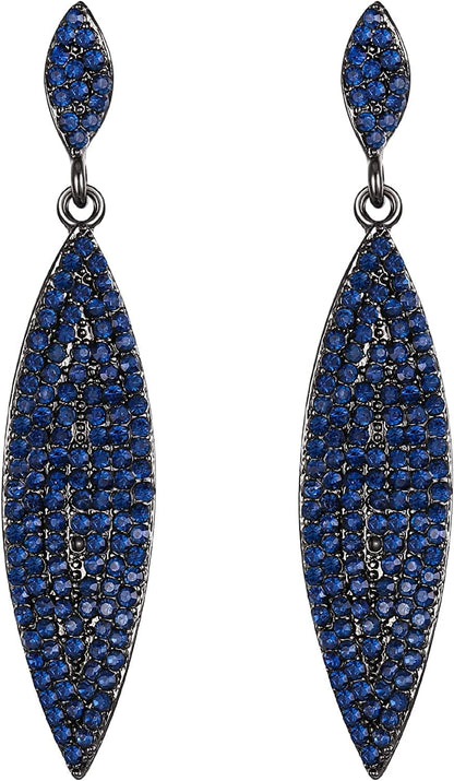 EVER FAITH Women'S Austrian Crystal Double Waterdrop Pierced Dangle Earrings Sapphire Blue Black Tone