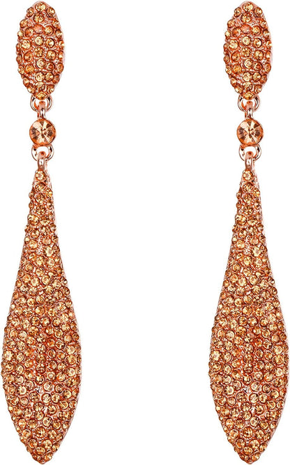 EVER FAITH Women'S Austrian Crystal Double Waterdrop Pierced Dangle Earrings 7_Champagne Rose Gold-Tone