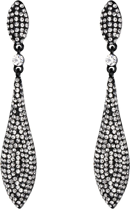 EVER FAITH Women'S Austrian Crystal Double Waterdrop Pierced Dangle Earrings 6_Clear Black-Tone