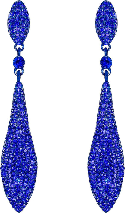 EVER FAITH Women'S Austrian Crystal Double Waterdrop Pierced Dangle Earrings 15_Royal Blue Blue-Tone