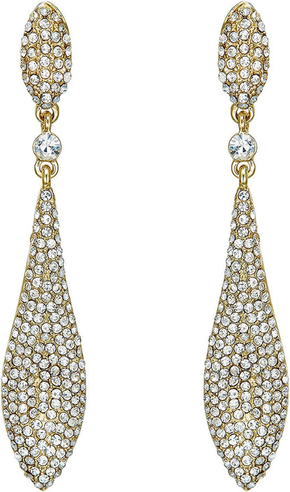 EVER FAITH Women'S Austrian Crystal Double Waterdrop Pierced Dangle Earrings 5_Clear Gold-Tone