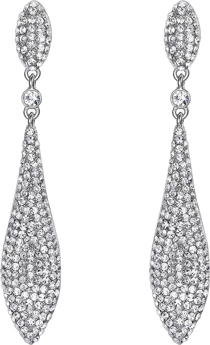 EVER FAITH Women'S Austrian Crystal Double Waterdrop Pierced Dangle Earrings 3_Clear Silver-Tone
