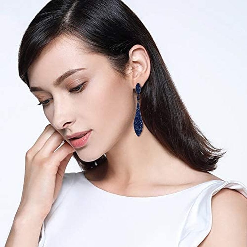 EVER FAITH Women'S Austrian Crystal Double Waterdrop Pierced Dangle Earrings