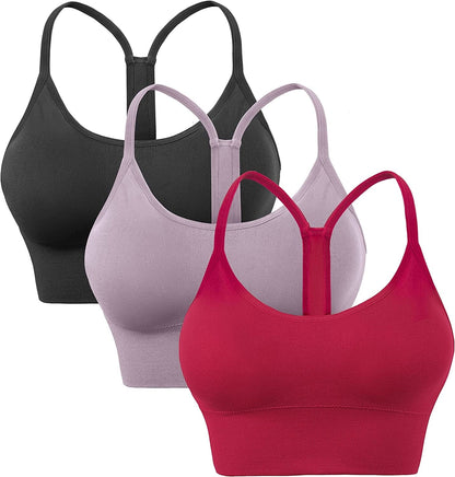 Evercute Racerback Sports Bras Padded Y Racer Back Cropped Bras for Yoga Workout Fitness Low Impact Black Purple Red 3 Pack / X-Large