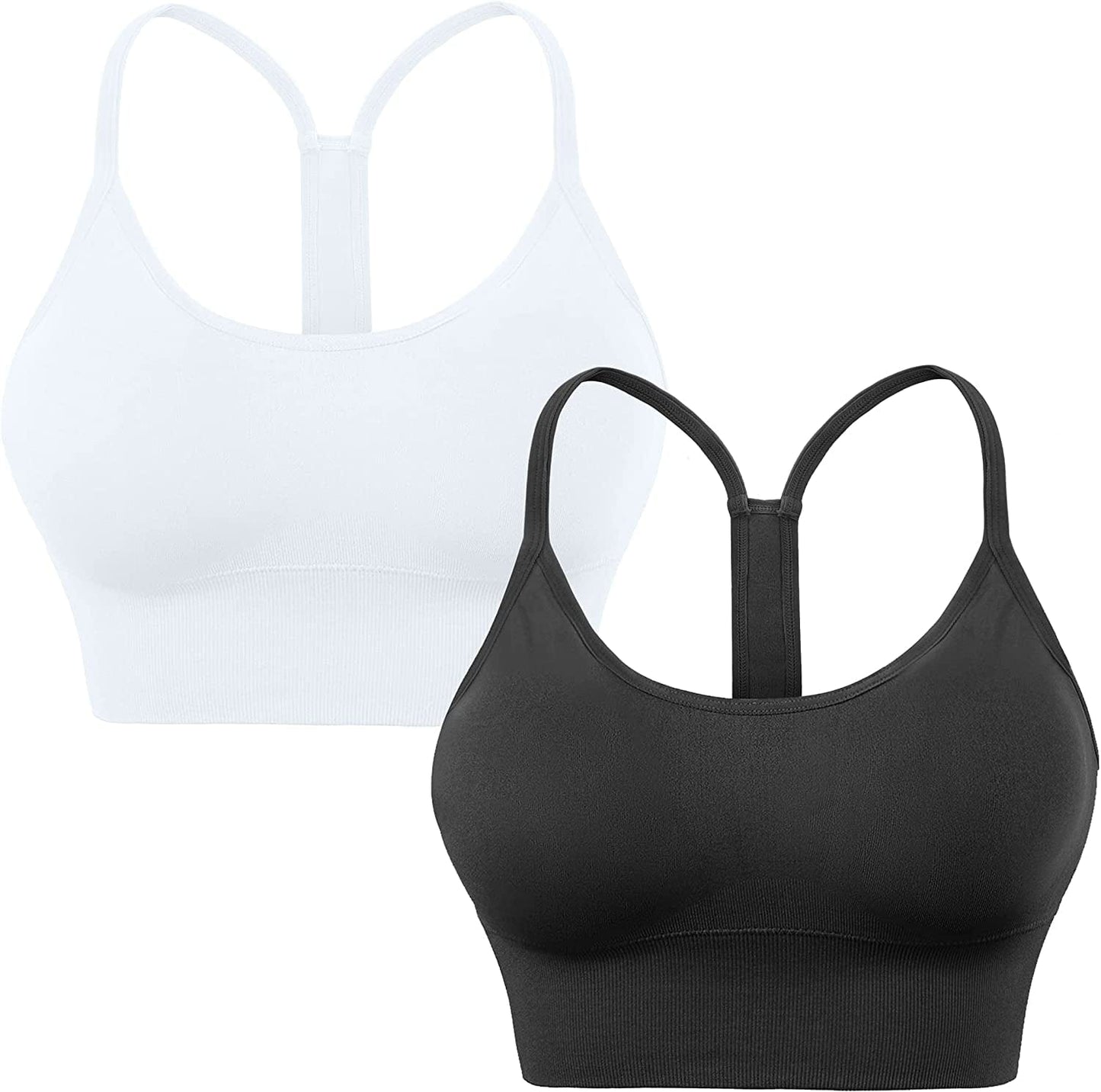 Evercute Racerback Sports Bras Padded Y Racer Back Cropped Bras for Yoga Workout Fitness Low Impact Black White 2 Pack / X-Large