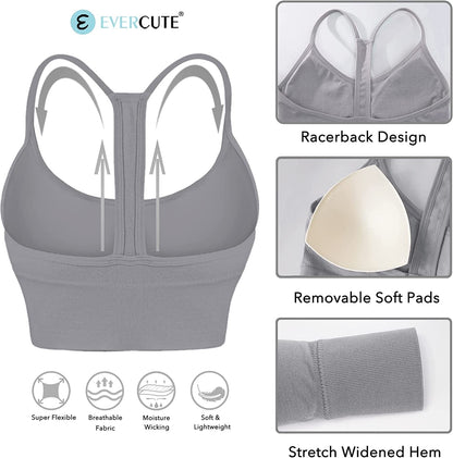 Evercute Racerback Sports Bras Padded Y Racer Back Cropped Bras for Yoga Workout Fitness Low Impact