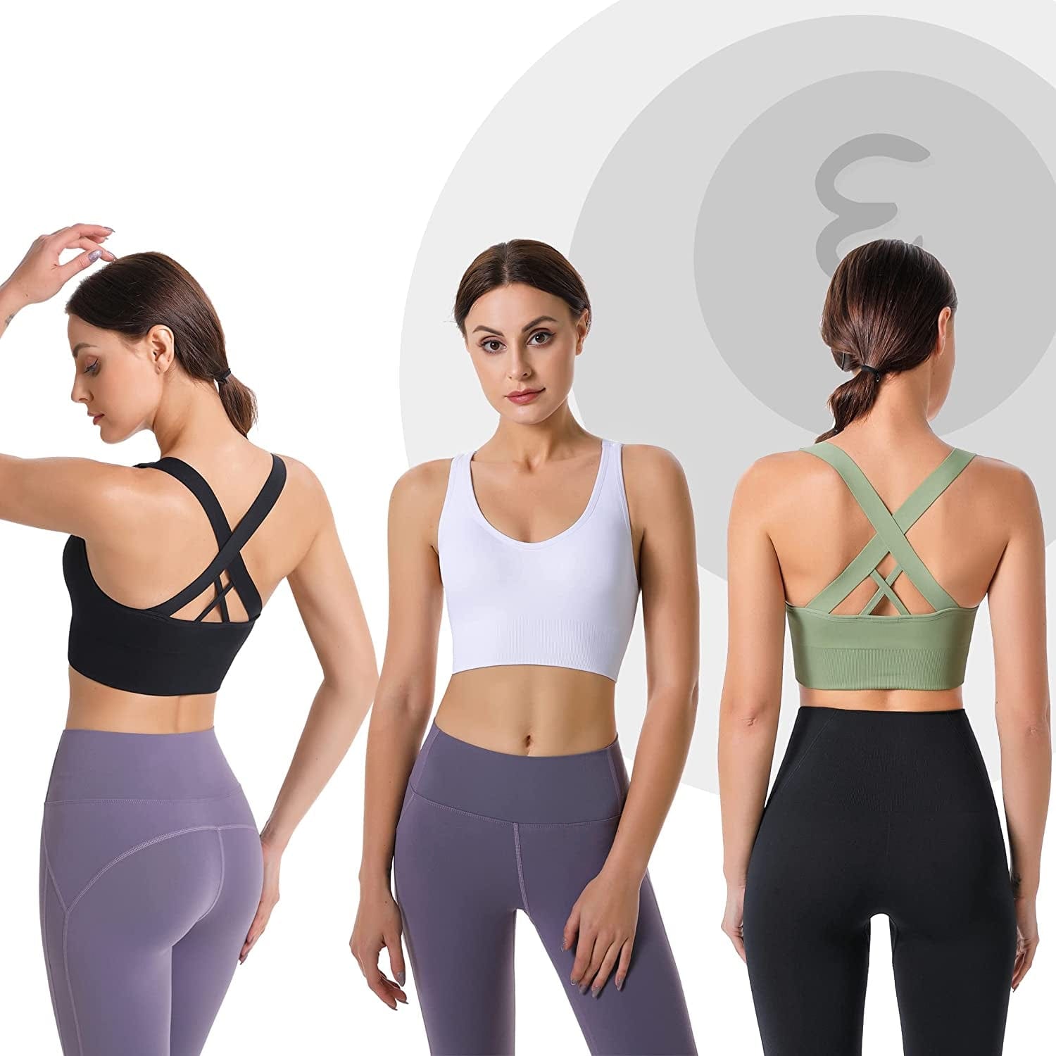 Evercute Sports Bra for Women Padded Medium Support Criss Cross Strappy Bras Seamless High Impact Yoga Exercise Athletic Bras