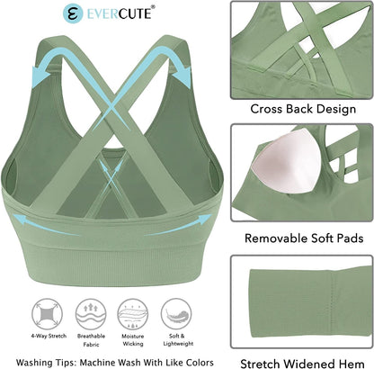 Evercute Sports Bra for Women Padded Medium Support Criss Cross Strappy Bras Seamless High Impact Yoga Exercise Athletic Bras