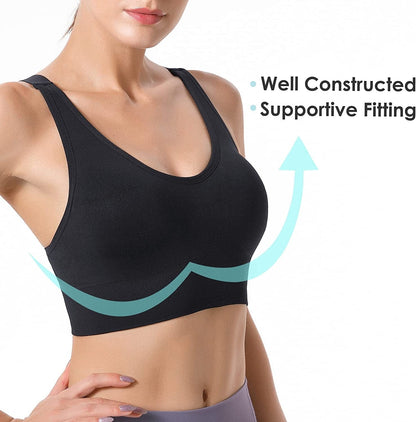 Evercute Sports Bra for Women Padded Medium Support Criss Cross Strappy Bras Seamless High Impact Yoga Exercise Athletic Bras