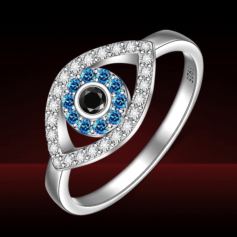 Evil Eye Ring Sterling Silver Protection Blue Sapphire Spiritual Turkish Rings for Women Men Mal De Ojo Greek Nazar Amulet Jewelry Size 6-10