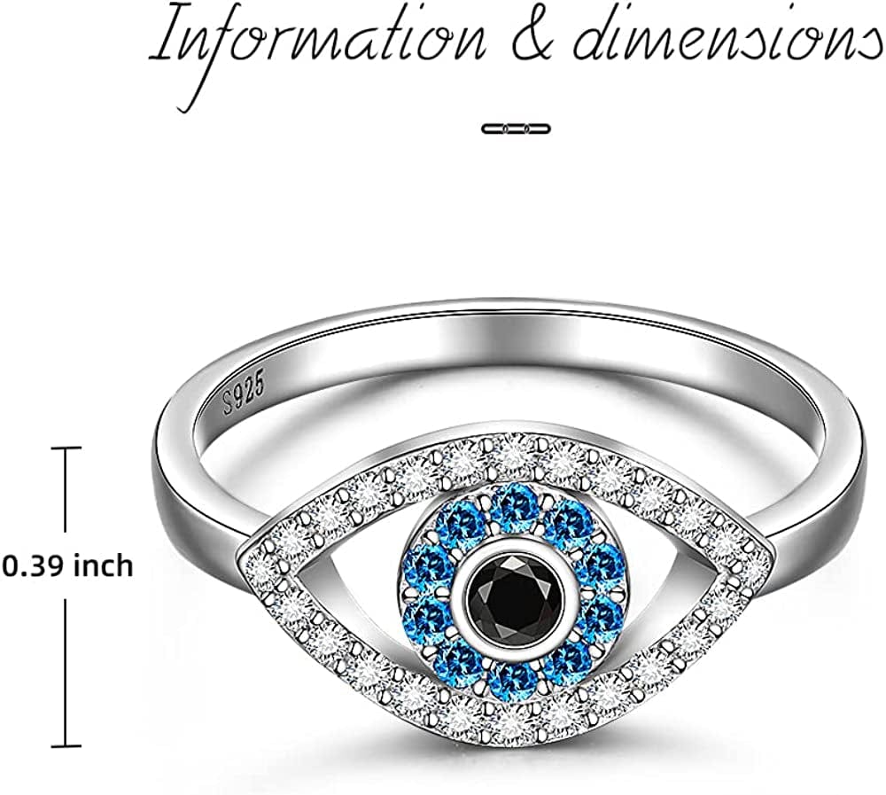 Evil Eye Ring Sterling Silver Protection Blue Sapphire Spiritual Turkish Rings for Women Men Mal De Ojo Greek Nazar Amulet Jewelry Size 6-10