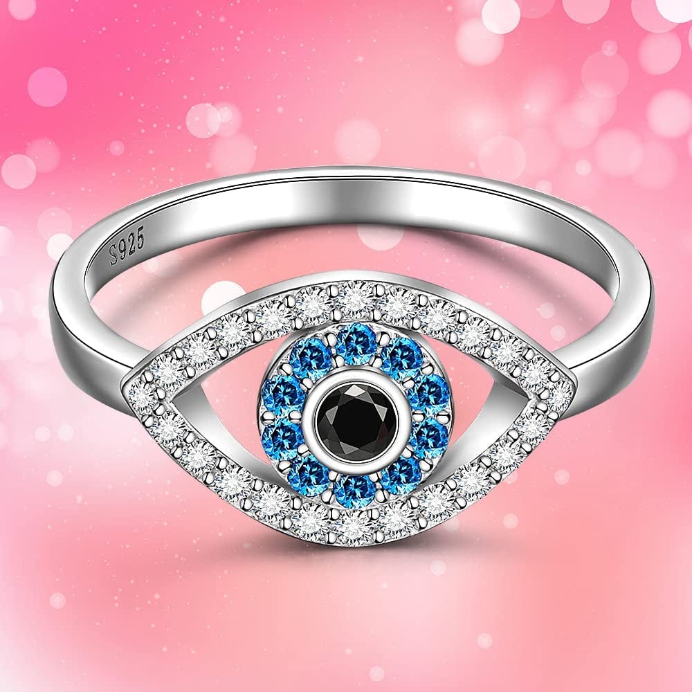 Evil Eye Ring Sterling Silver Protection Blue Sapphire Spiritual Turkish Rings for Women Men Mal De Ojo Greek Nazar Amulet Jewelry Size 6-10