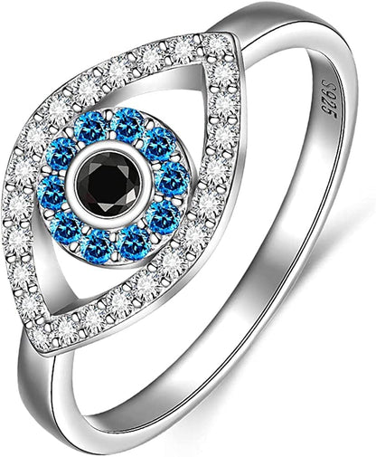 Evil Eye Ring Sterling Silver Protection Blue Sapphire Spiritual Turkish Rings for Women Men Mal De Ojo Greek Nazar Amulet Jewelry Size 6-10 10