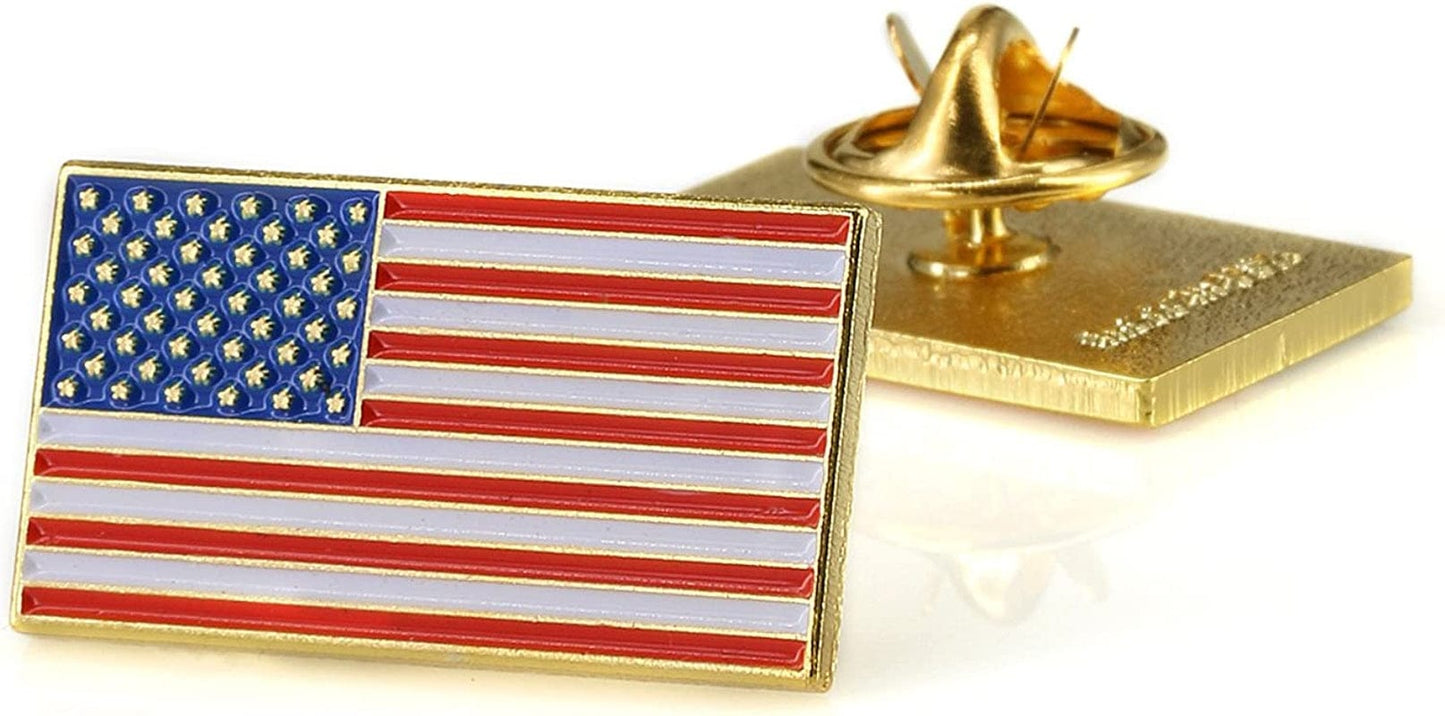 Exquisite American Flag Lapel Pin -The Stars and Stripes -Solid Metal Flag Lapel Pin-Gold Tone (10 Pack Rectangle)