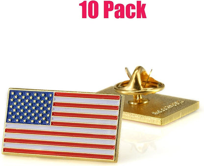 Exquisite American Flag Lapel Pin -The Stars and Stripes -Solid Metal Flag Lapel Pin-Gold Tone (10 Pack Rectangle)