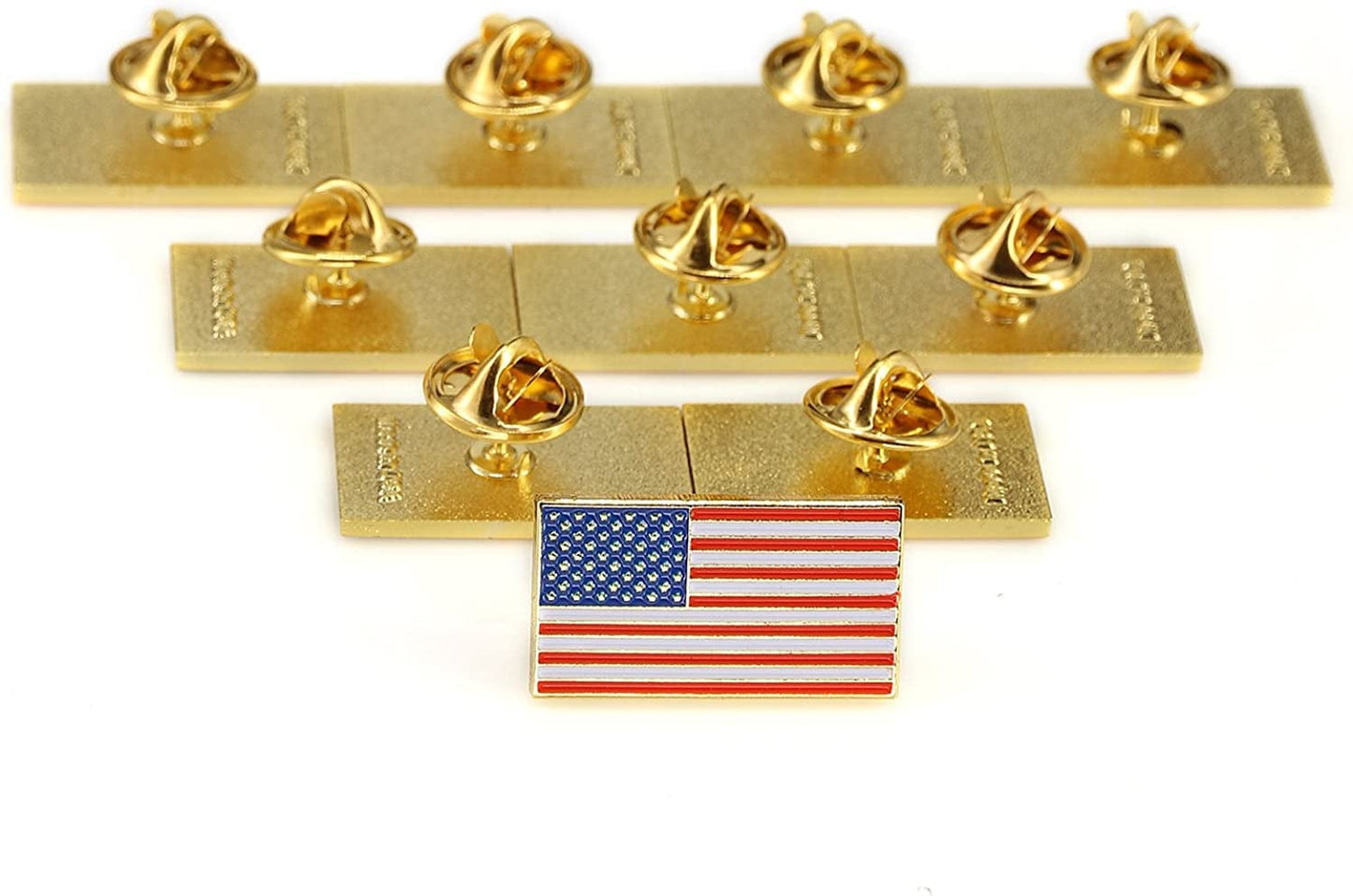 Exquisite American Flag Lapel Pin -The Stars and Stripes -Solid Metal Flag Lapel Pin-Gold Tone (10 Pack Rectangle)
