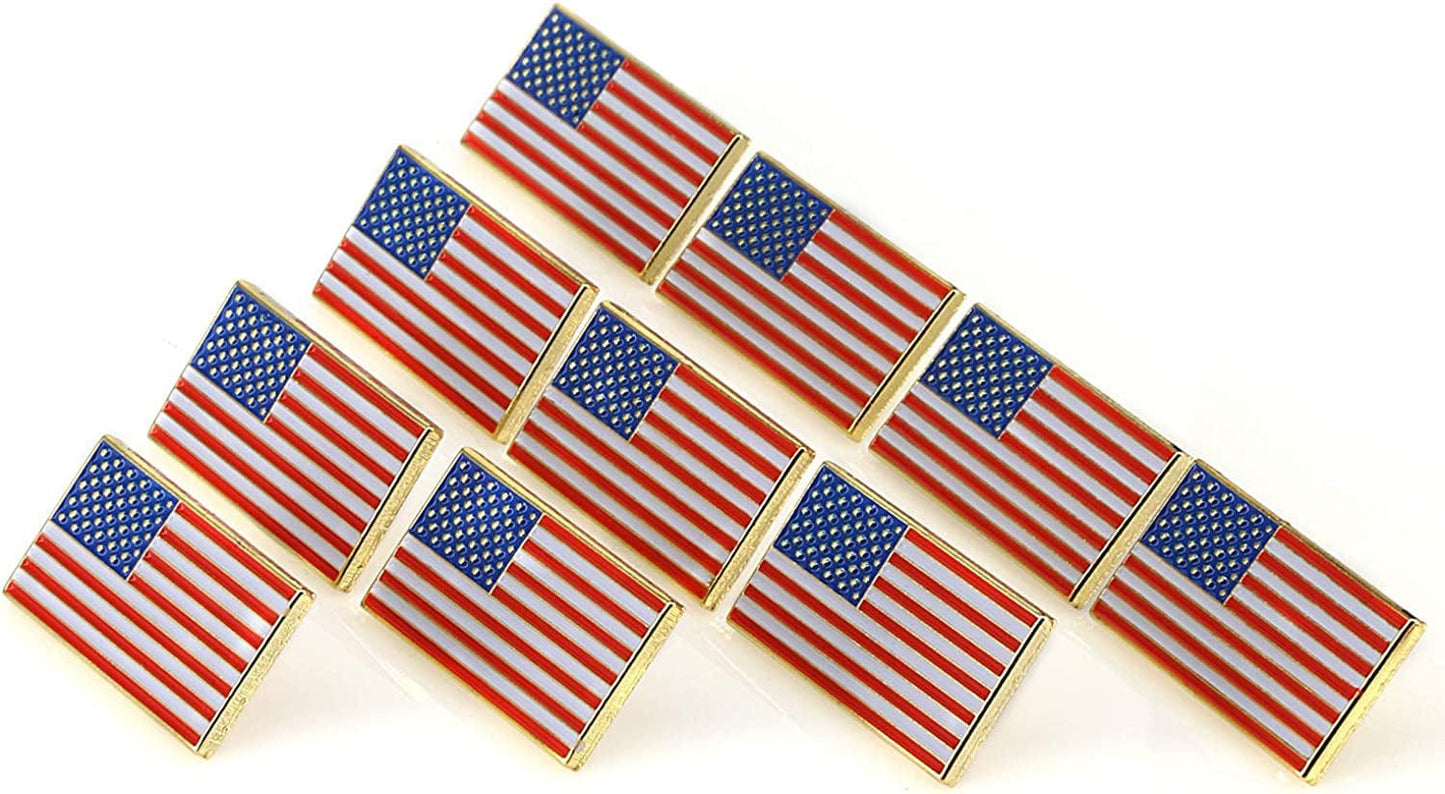 Exquisite American Flag Lapel Pin -The Stars and Stripes -Solid Metal Flag Lapel Pin-Gold Tone (10 Pack Rectangle)