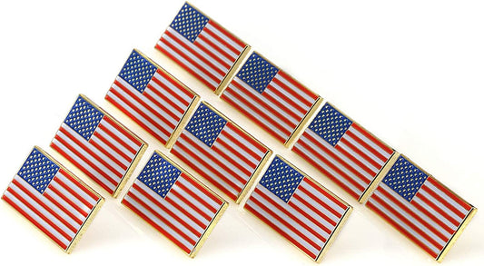 Exquisite American Flag Lapel Pin -The Stars and Stripes -Solid Metal Flag Lapel Pin-Gold Tone (10 Pack Rectangle)