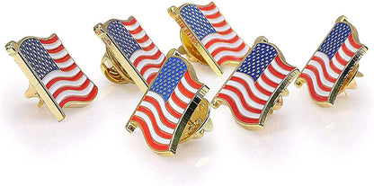 Exquisite American Flag Lapel Pin -The Stars and Stripes -Solid Metal Flag Lapel Pin-Gold Tone (6 Pins with Gift Box)