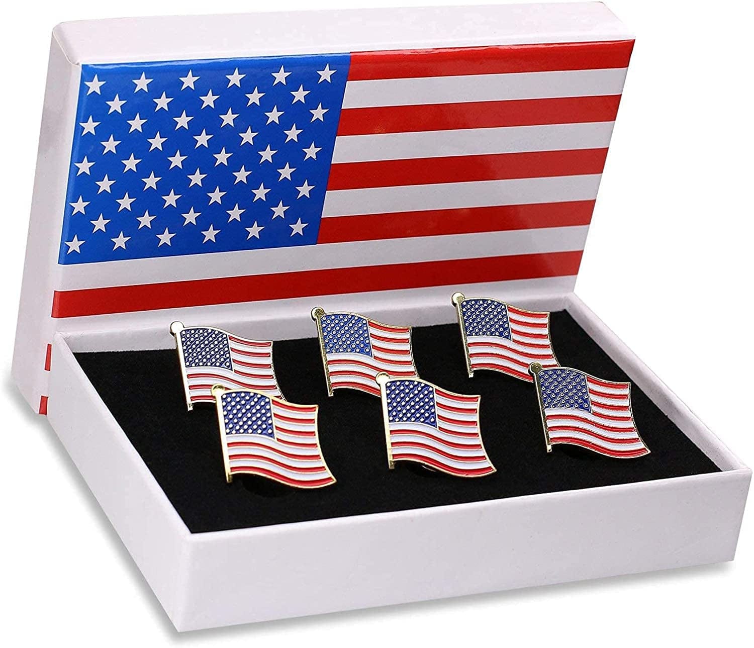 Exquisite American Flag Lapel Pin -The Stars and Stripes -Solid Metal Flag Lapel Pin-Gold Tone (6 Pins with Gift Box)