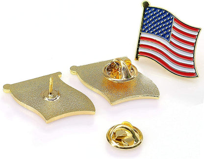 Exquisite American Flag Lapel Pin -The Stars and Stripes -Solid Metal Flag Lapel Pin-Gold Tone (6 Pins with Gift Box)