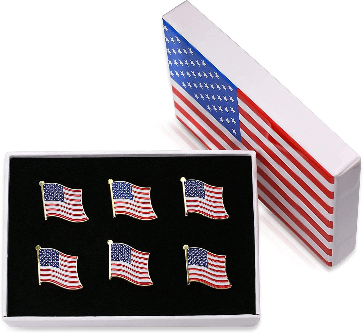 Exquisite American Flag Lapel Pin -The Stars and Stripes -Solid Metal Flag Lapel Pin-Gold Tone (6 Pins with Gift Box)