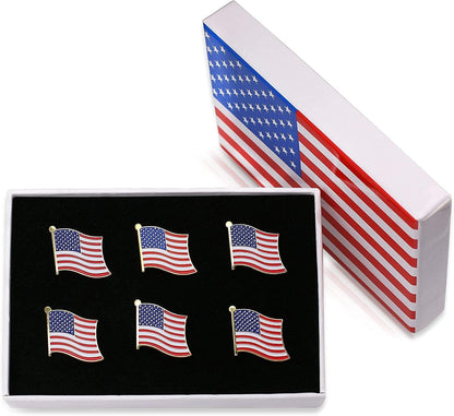 Exquisite American Flag Lapel Pin -The Stars and Stripes -Solid Metal Flag Lapel Pin-Gold Tone (6 Pins with Gift Box)