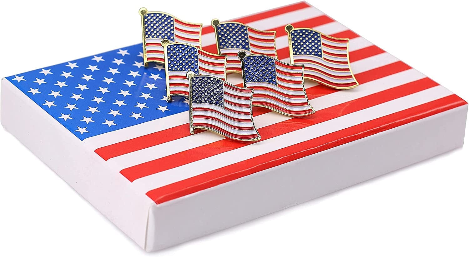 Exquisite American Flag Lapel Pin -The Stars and Stripes -Solid Metal Flag Lapel Pin-Gold Tone (6 Pins with Gift Box)