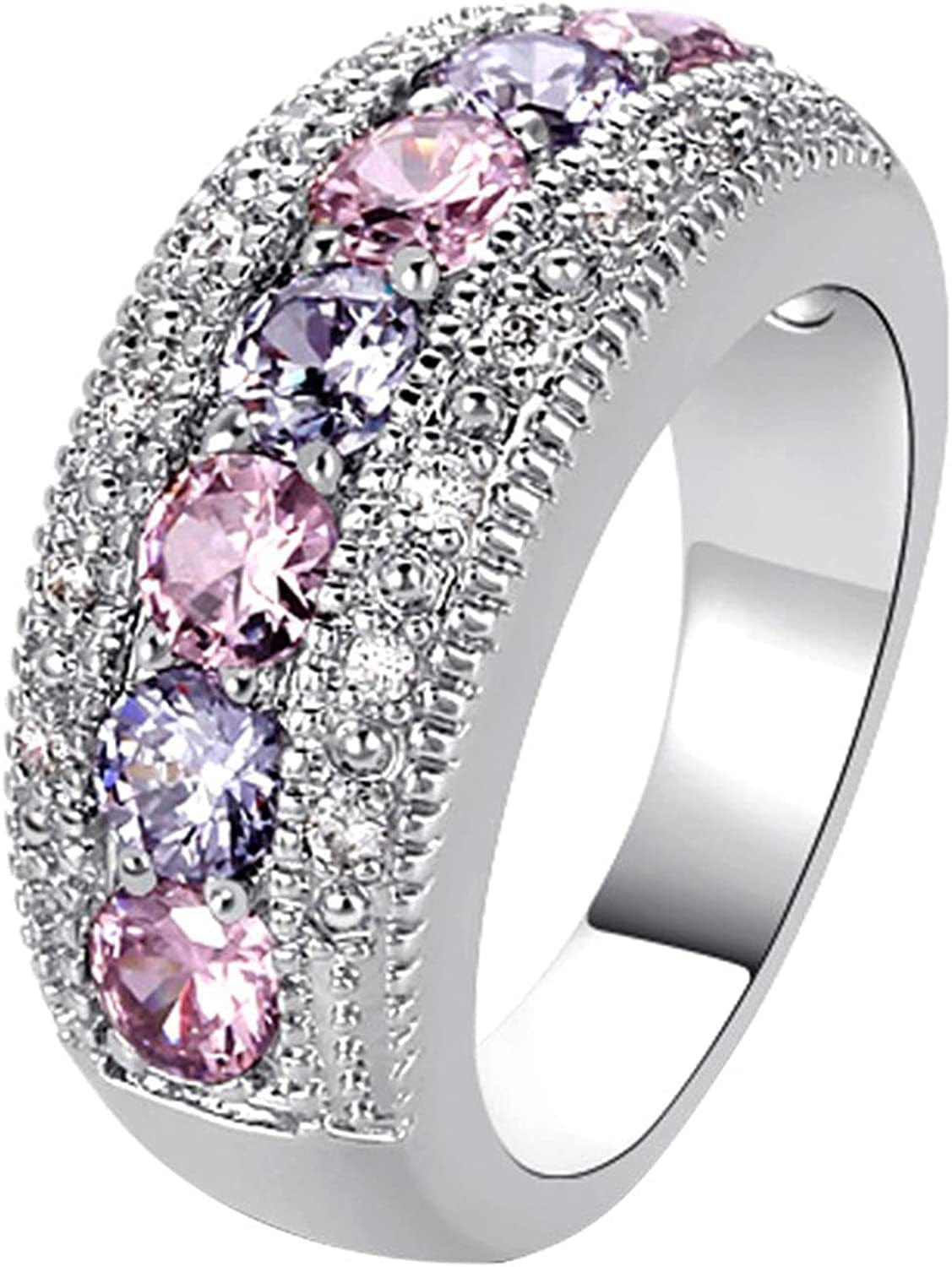 Exquisite Floral Opal Ring for Womens Pink/White Zircon Jewelry Rings Vintage Ladies Copper Ring Engagement Ring Multicolor,Pink / 8