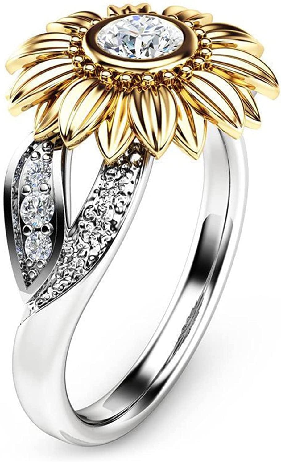Exquisite Floral Opal Ring for Womens Pink/White Zircon Jewelry Rings Vintage Ladies Copper Ring Engagement Ring Sunflower / 8