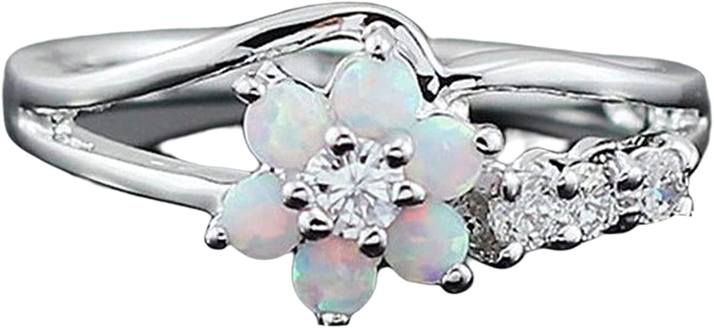 Exquisite Floral Opal Ring for Womens Pink/White Zircon Jewelry Rings Vintage Ladies Copper Ring Engagement Ring White,Pink / 10