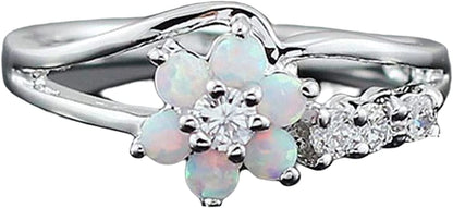 Exquisite Floral Opal Ring for Womens Pink/White Zircon Jewelry Rings Vintage Ladies Copper Ring Engagement Ring White,Pink / 10