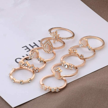 Exquisite Jewelry Ring Love Rings 10Pcs / Set Lady Water Drop Star Crown Faux Opal Stacking Knuckle Midi Finger Ring Wedding Band Best Gifts for Love with Valentine'S Day, Rose Gold,Silver