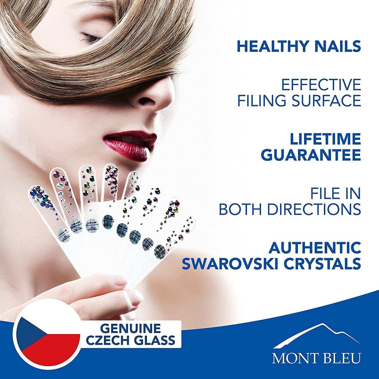 Washable Nail Files - Mont Bleu Set of 2 Glass Nail Files Hand Decorated with Crystals - Handmade Gifts for Women - Expertly Shape Nails & Enjoy a Smooth Finish - Nail Filing Tools Health & Beauty > Personal Care > Cosmetics > Cosmetic Tools > Nail Tools Mont Bleu   