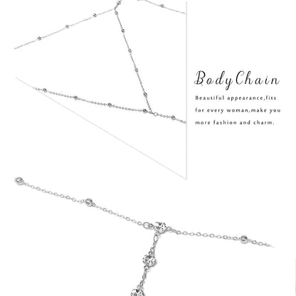 Dreamyn Boho Rhinestones Body Chain Silver Crystal Bikini Chains Summer Beach Bra Body Jewelry for Women and Girls (Silver) Apparel & Accessories > Jewelry > Body Jewelry Dreamin   