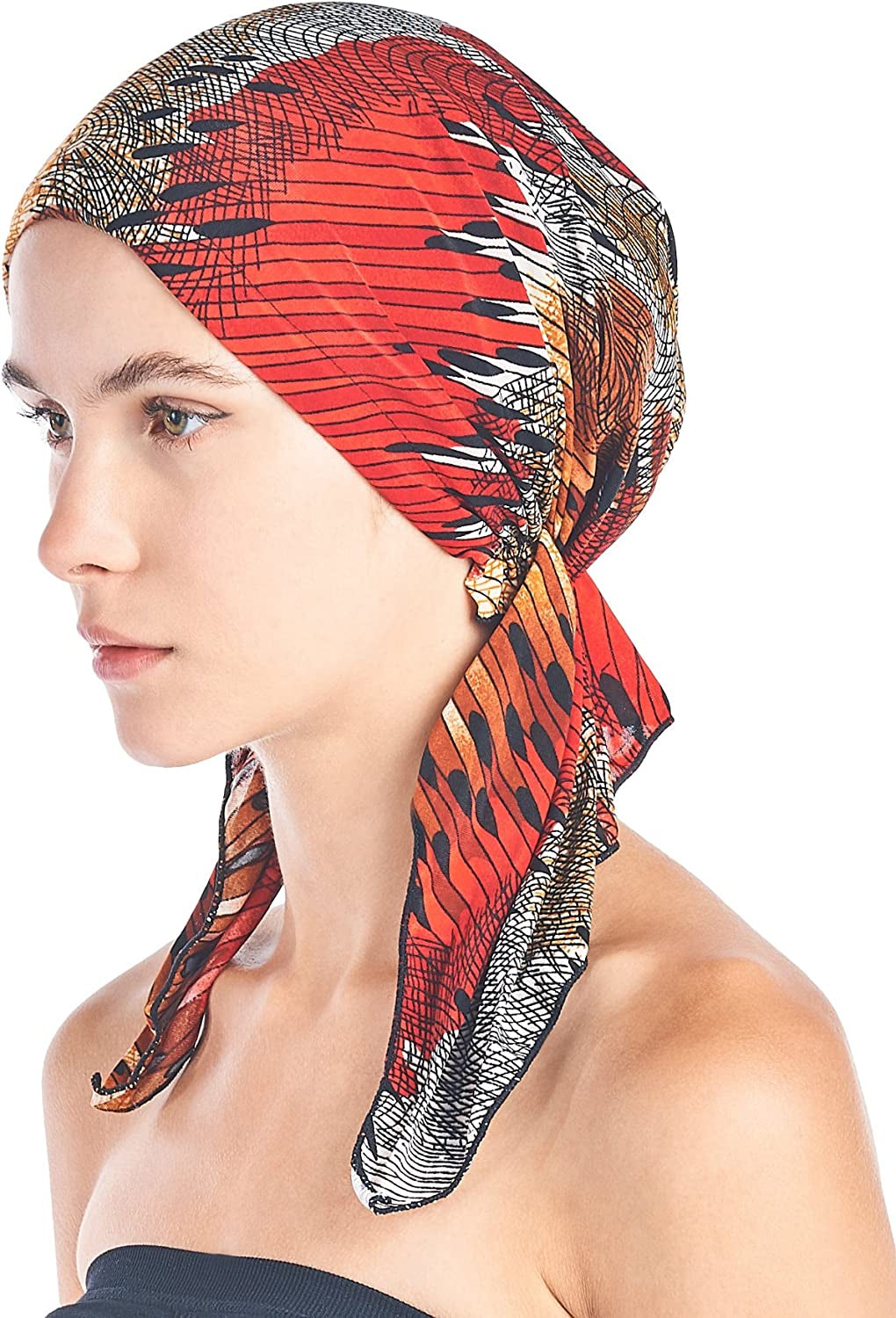 Ashford & Brooks Pre Tied Bandana Turban Chemo Head Scarf Sleep Hair Cover Hat Apparel & Accessories > Clothing Accessories > Bandanas & Headties Ashford & Brooks Red/Brown/Black Abstract One Size 