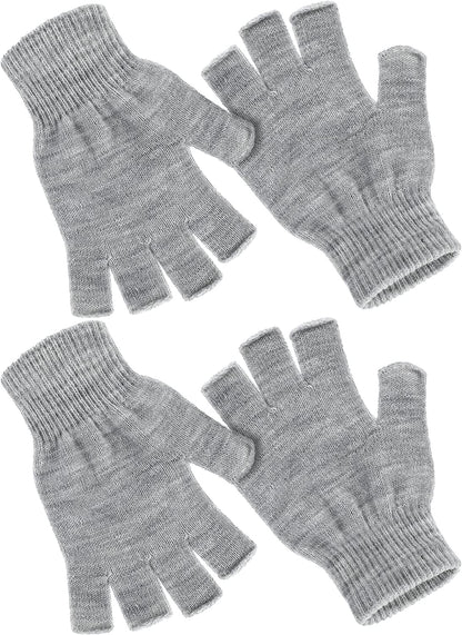 Satinior 2 Pair Unisex Half Finger Gloves Winter Stretchy Knit Fingerless Gloves in Common Size Apparel & Accessories > Clothing Accessories > Gloves & Mittens SATINIOR Light Grey  