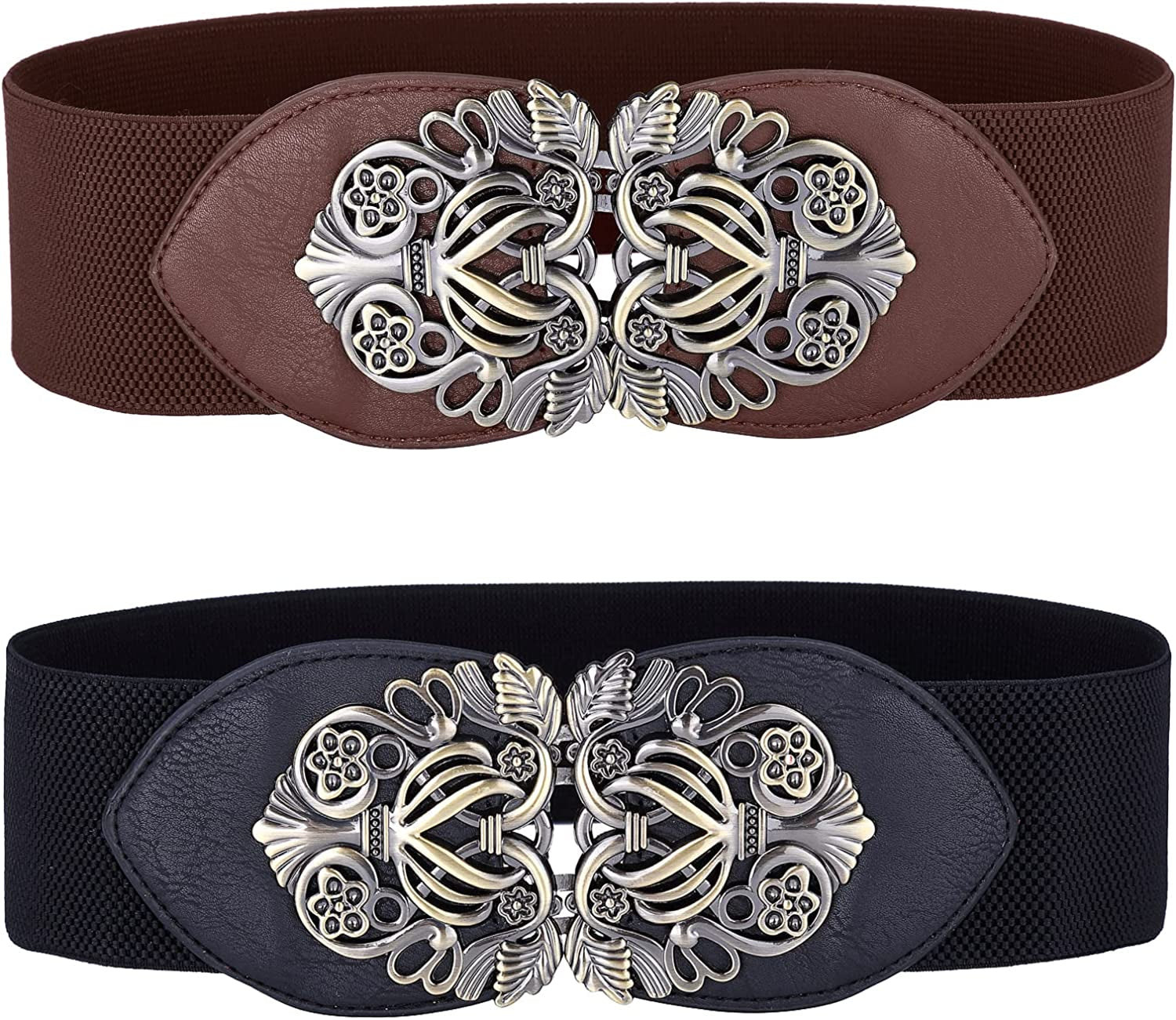 Women Stretchy Vintage Dress Belt Elastic Waist Cinch Belt CL413 Apparel & Accessories > Clothing Accessories > Belts GRACE KARIN Black+brown 2 Medium 